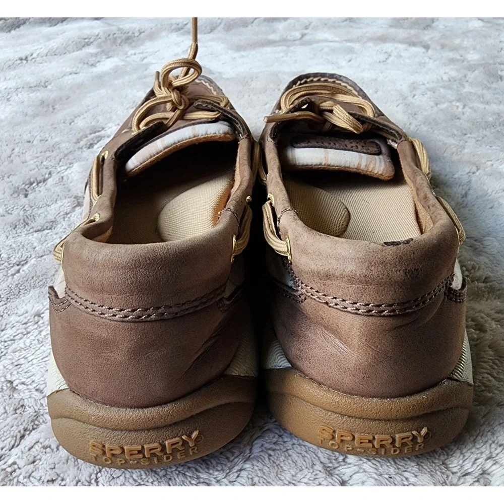 Sperry Angelfish Brown Leather Plaid Boat Shoes Womens 7 STS90332